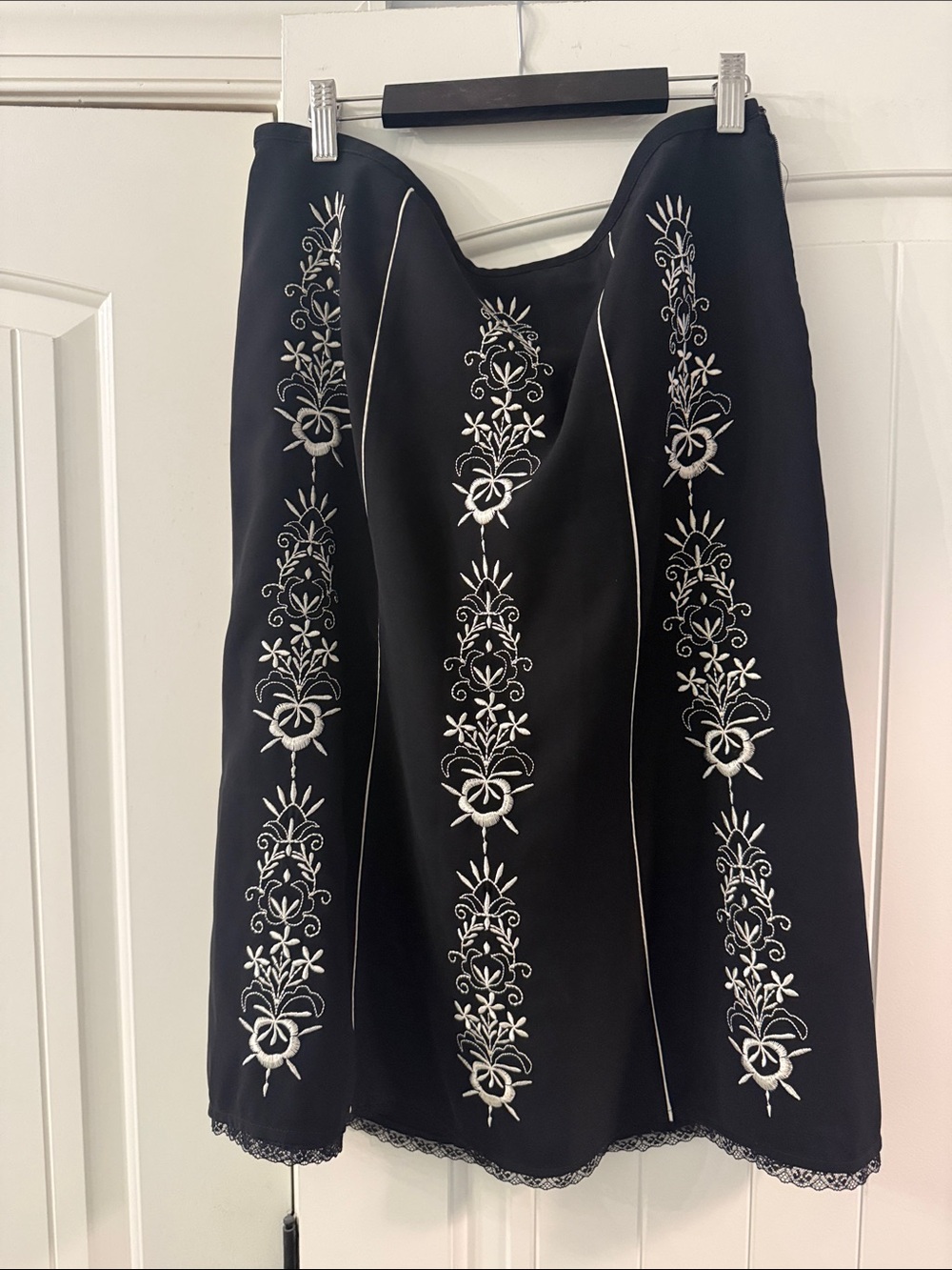LOFT Black Skirt with White Embroidery